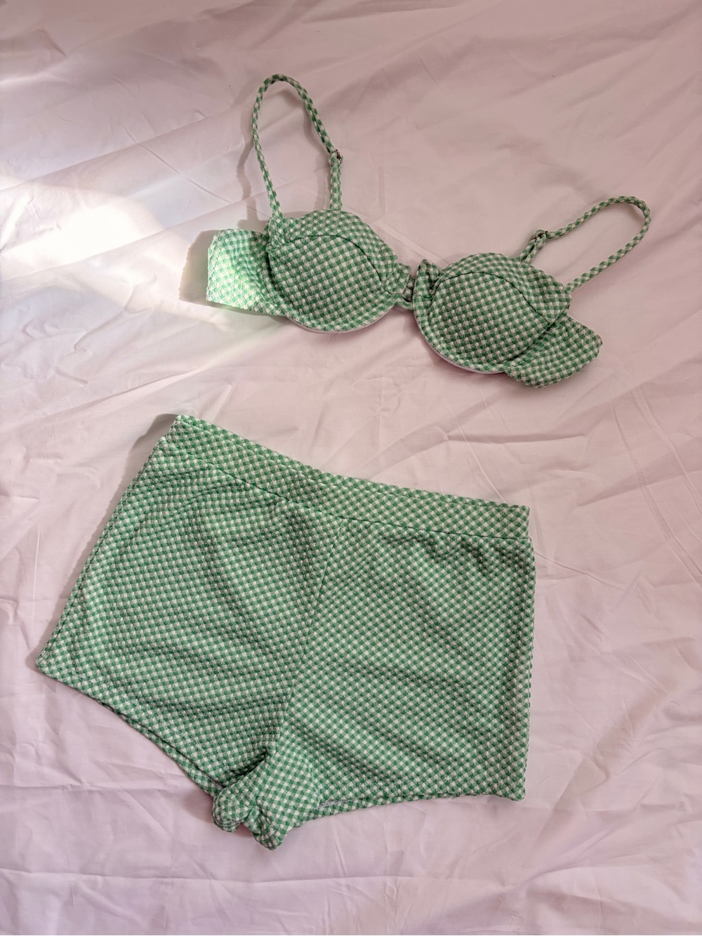 Vintage Looking Pin-Up Girl Green Gingham Two-Piece Swimsuit